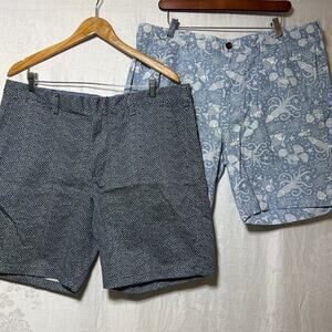 J Crew Shorts 38 9" Inseam Blue White Fish Shells Beach Preppy Ditzy Floral Club